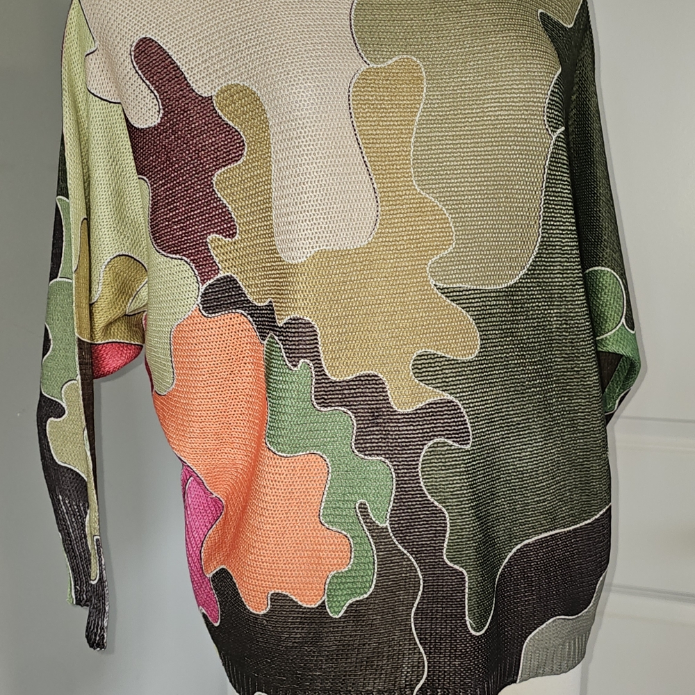 Abstract Patchwork Green Multicolor Women's Sweater - Picture 7 of 9